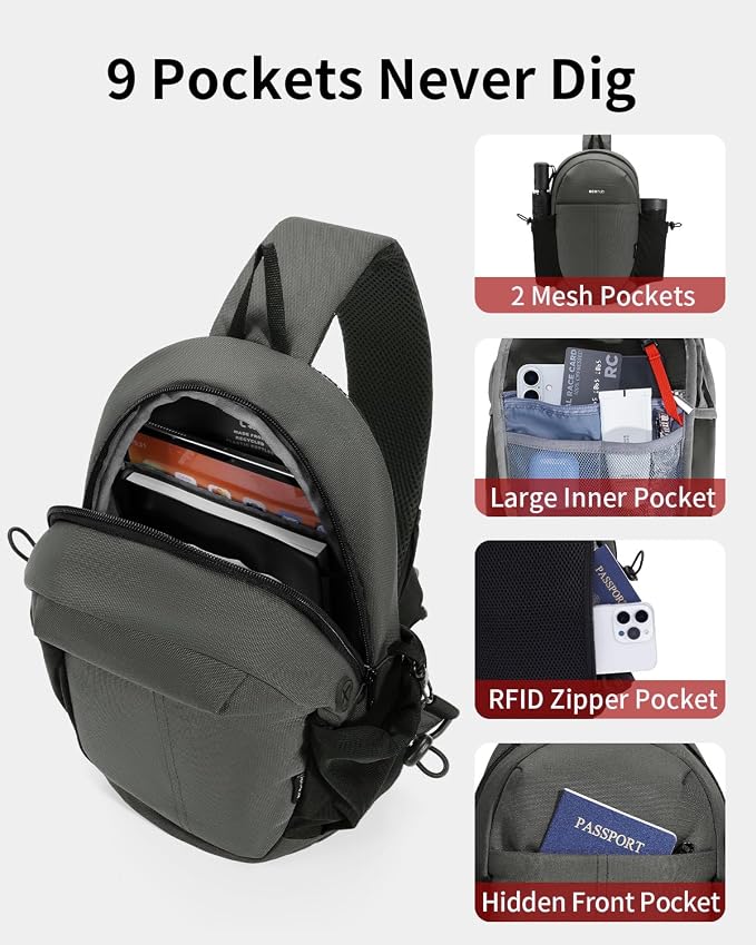 ECOHUB Anti-Theft Crossbody Bag Men Women RFID Blocking Lightweight Sling Backpack Water Resistant for Travel Hiking Outdoor - Image 7