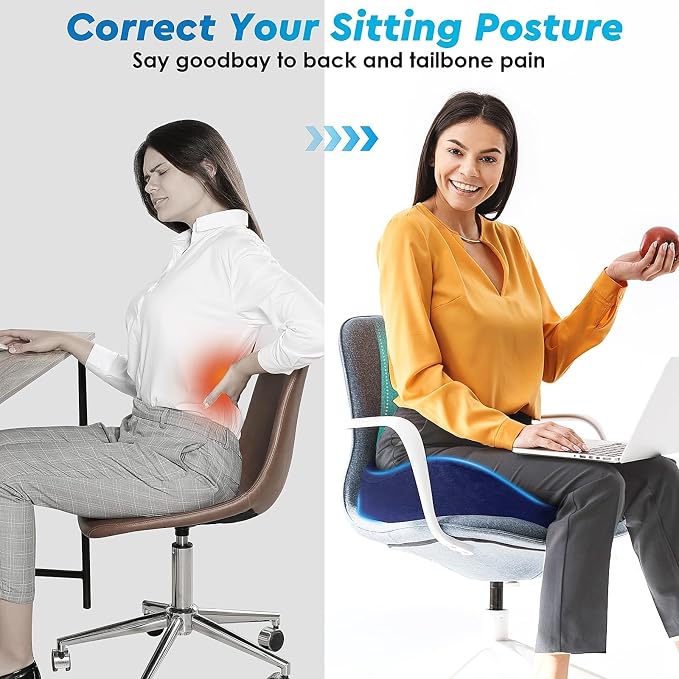 CushyOasis Seat Cushion, Office Chair Cushions, 5.28 in Thick (Blue) | Anti-Slip Back & Removable Cover, Ergonomic Tailbone Support Seat Cushion, Memory Foam Seat Cushion for Office - Image 7