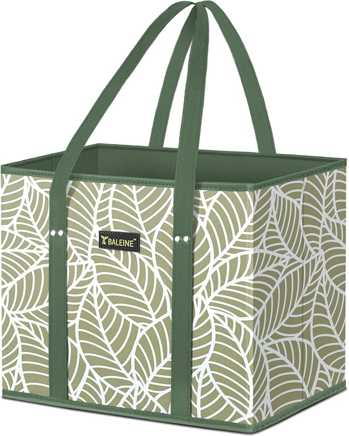 BALEINE 1PK Reusable Grocery Bags, Heavy Duty Shopping Tote Bag | 12'' Long Handles, Reinforced Bottom Keeps Upright, Fold Flat Storage, Water-Resistant Shopping Bag, Multiple Color Options by BALEINE