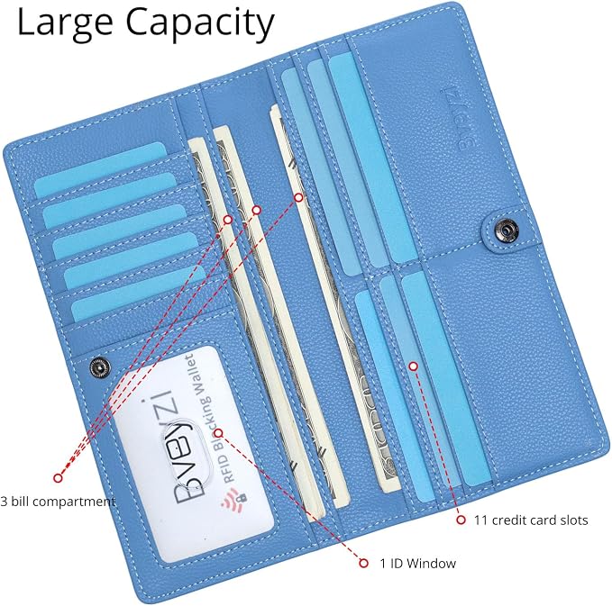 Bveyzi Ultra Slim Thin Leather RFID Blocking Credit Card Holder Bifold Clutch Wallets for Women - Image 3