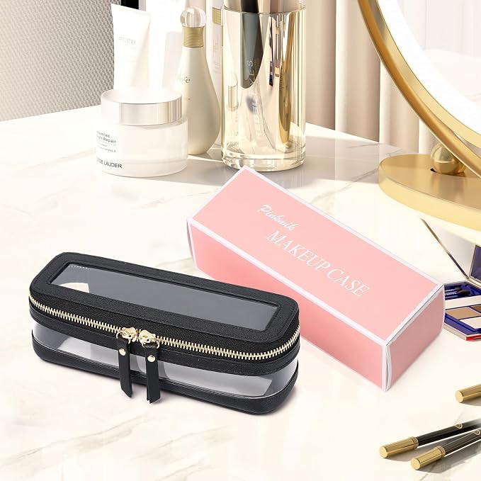 Pinkmik Makeup Brush Case, Black | Clear Travel Cosmetic & Toiletry Bag, With Zipper, Small Purse Organizer, Car Essential Bag for Women - Image 6