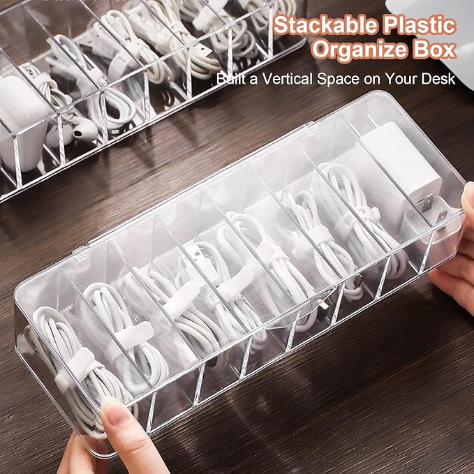 Cable Organizer Storage Box Plastic Cable Cord Management Box Power Cord Organizer Case with 10Pcs Rubber Ties for Office, Home, Desk Accessories Storage Stationery Supplies - Image 6