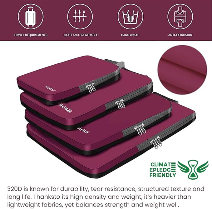 BAGAIL 4 Set/6 Set/8 Set Compression Packing Cubes Travel Accessories Expandable Packing Organizers (Cloth Pattern, 4-Burgundy) - Image 5