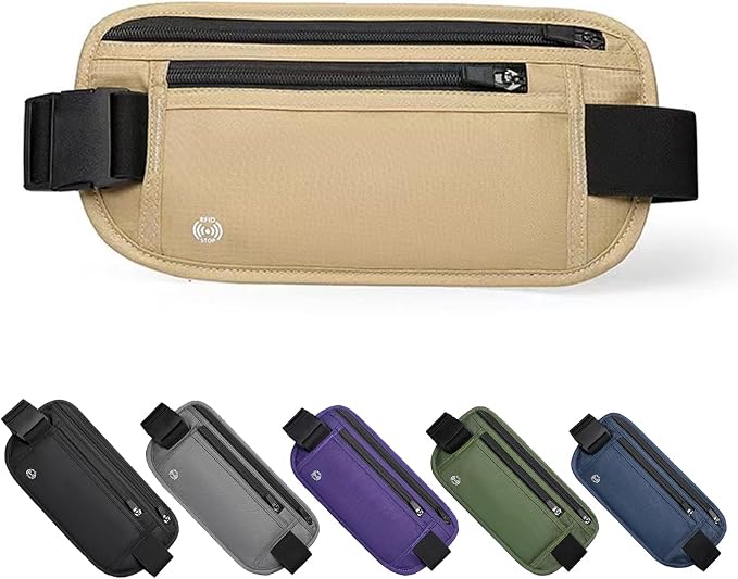 Khaki Hidden Money Belt for Travel for Men, Waist Wallet Anti Theft, RFID Passport Holder For Travel Men Or Women, Money Pouch, RFID Passport Holder by Unknown
