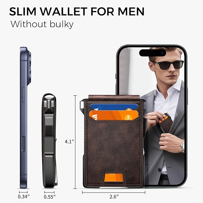 RUNBOX Wallet for Men, Mens Minimalist Wallet Holds 14 Cards, Compact Pop Up Wallet with Dual ID Windows & Money Clip, RFID Blocking Flip Up Card Holder, Metal Aluminum Credit Card Case Bifold Wallet - Image 7