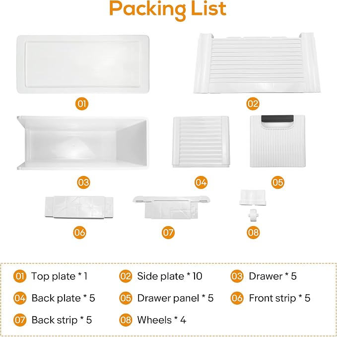 5 Drawers Slim Bathroom Storage Cabinet Dresser, Narrow Plastic Rolling Cart Organizer with Drawers, for Small Spaces, Kitchen, Laundry, Office, Bedroom, White - Image 7