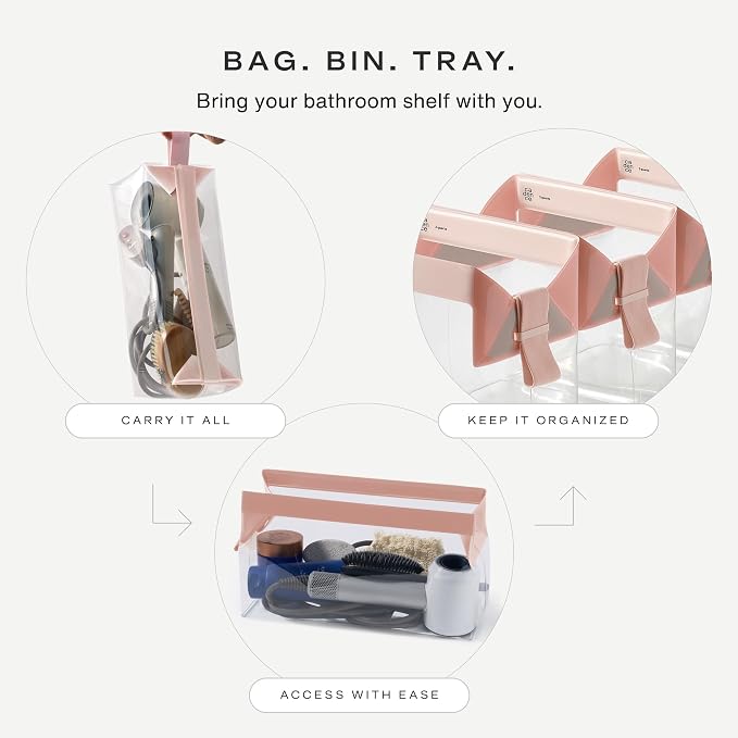 Cadence Parcel - Clear Travel Kit with Zipperless Magnetic Closure - Rose, Extra Large - Durable, Leak-Resistant and TSA Approved Toiletry Bag - Modular Organization - Recycled TPU (4 Qt) - Image 4