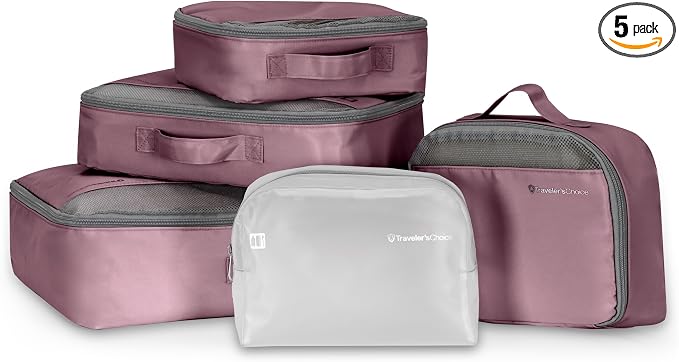 Traveler's Choice Cloverland Packing Cubes, 5-Piece Set, Mauve by TravelersChoice