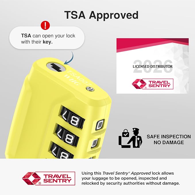 Puroma 2 Pack TSA Approved Luggage Locks 4 Digit Code Cable Lock Yellow | Resettable, Flexible Cable, Zipper holes, Zinc Alloy, Bright Color, Large White Numbers, Suitcase Train Travel, laptop bag - Image 2
