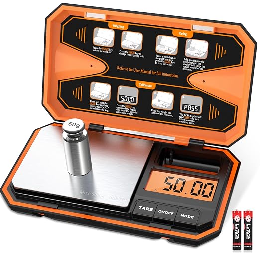 Digital Pocket Scale, 500g/0.01g High Precision Mini Grams Scale with 50g Calibration Weight, Digital Food Scale with LCD Display, 6 Units, Tare Function for Food, Jewelry, Coffee, Coin by Ankilo
