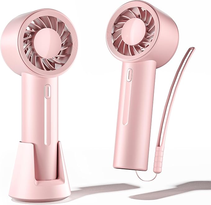 Mini Portable Fan, 3 Speed Handheld Fan with Desktop Base, USB Rechargeable [13H Max Cooling Time], Small Personal Hand Fan Travel Essentials for Women Girls Kids Lash Makeup, Pink by KinYiLOHome