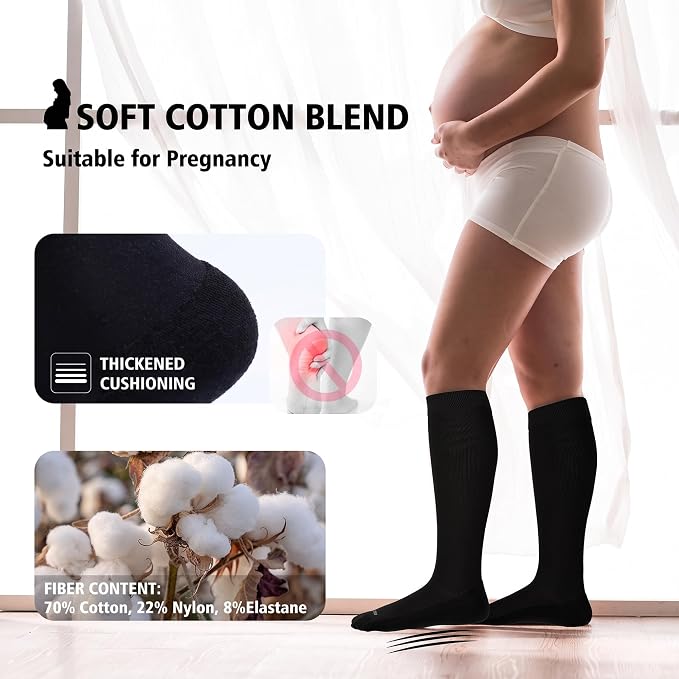 LEVSOX Cotton Compression Socks for Women&Men 20-30mmHg Knee High Cute Support Sock for Nurses Pregnancy Travel - Image 4
