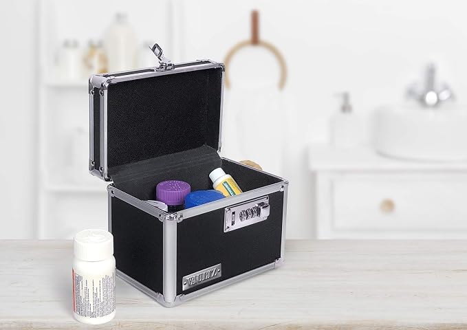 Vaultz Locking Security Box, Combination Safe for Valuables & Cash, Black | Small safe measuring 9.88 x 7 x 7.75 in, sturdy steel lockbox with reinforced corners, 3-digit combination, no keys needed - Image 2