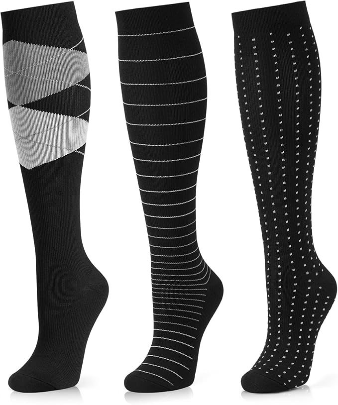 Medical Compression Socks for Women and Men 3 Pairs 20-30 mmHg Knee High Christmas Compression Stockings Circulation Best for Running Athletic Nurses by UUSOCKS