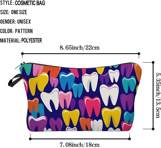 Livel lhood Cartoon Teeth Cute Small Makeup Bag -2 | Printed Padded Cosmetic Organizer Zipper Pouch, Cartoon Teeth Gift for Women Friends - Image 2