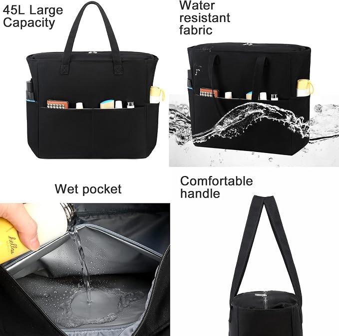 LEDAOU Beach Bag Waterproof Sandproof Women Beach Tote Pool Bag with Zipper for Swim Gym Grocery Travel with Wet Pocket | Sandproof - Image 6