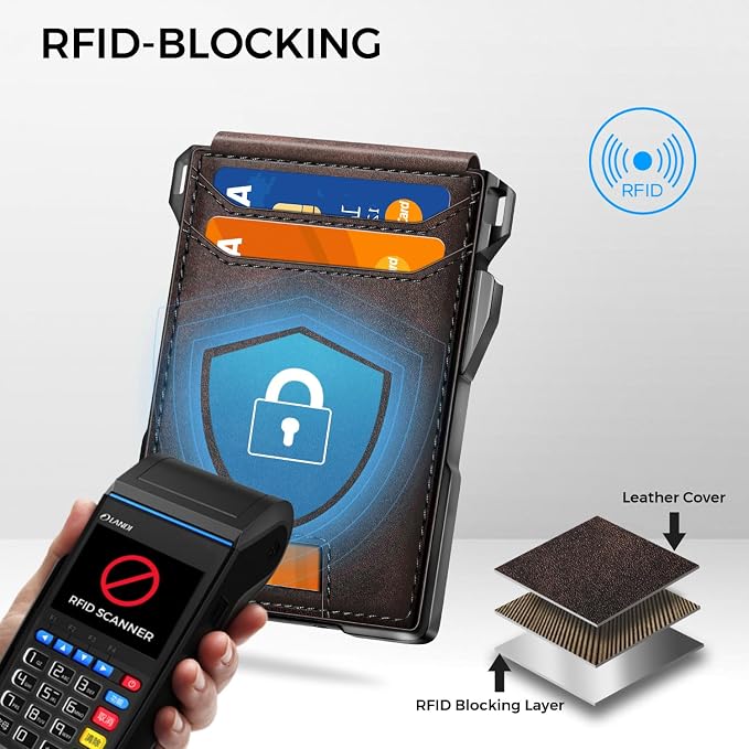 RUNBOX Wallet for Men, Mens Minimalist Wallet Holds 14 Cards, Compact Pop Up Wallet with Dual ID Windows & Money Clip, RFID Blocking Flip Up Card Holder, Metal Aluminum Credit Card Case Bifold Wallet - Image 4