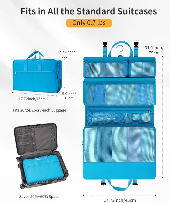 ECOHUB Hanging Travel Closet Portable Luggage Organizer Packing Bag,Teal - Image 2