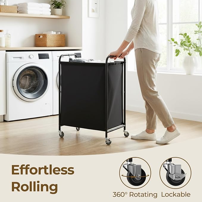 GRANNY SAYS Laundry Hamper, Large Cart with Wheels and Handles, Black, 110L | Heavy Duty Metal Frame, Silent Rolling Basket for Clothes in Bedroom, Bathroom, Dorm - Image 5