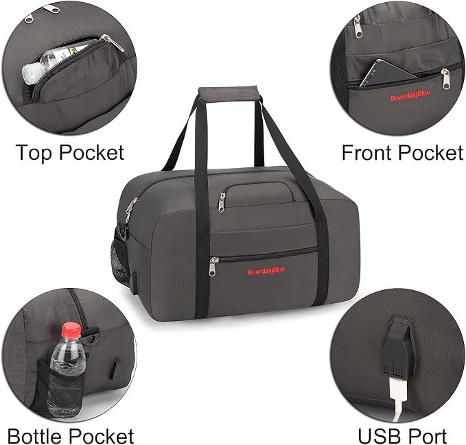17x10x9 United Airline Personal Item Under Seat Duffel Bag With Free Pillow And USB Port (Grey) - Image 2