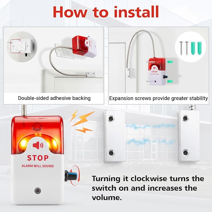 1 Pcs Exit Stopper Door Alarm with 110db Siren Emergency Door Alarms When Opened, Easy Installation Battery Powered Magnetic Sensor for Unauthorized Entry Prevent Commercial Warehouse Retail - Image 4