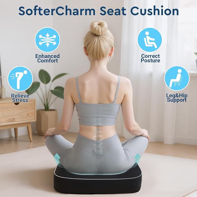 Seat Cushion, Memory Foam Office Chair Cushion, Black, Large | Office Desk Accessories, Butt Pillow for Long Sitting Sciatica, Coccyx, Tailbone, Hip Pain Relief - for Home, Car, Airplane - Image 6