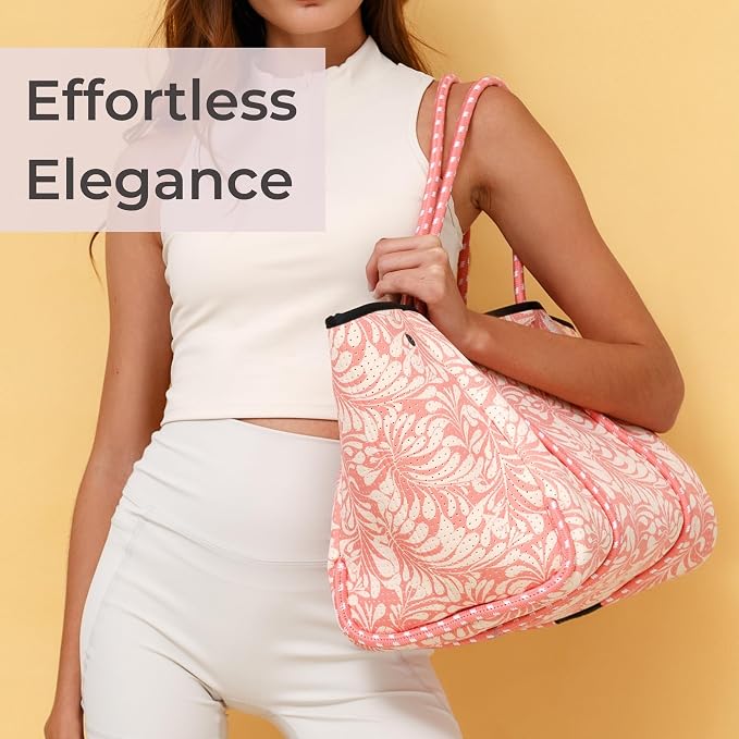 POPUPS Large Neoprene Tote Bag for Women - Everyday Designer Handbag for Travel Work and Beach with Pockets and Zipper Pouch - Image 8