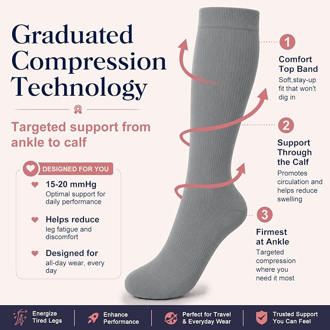 COOLOVER Copper Compression Socks for Women and Men(6 Pairs)-Best Support for Running, Athletic, Travel - Image 6