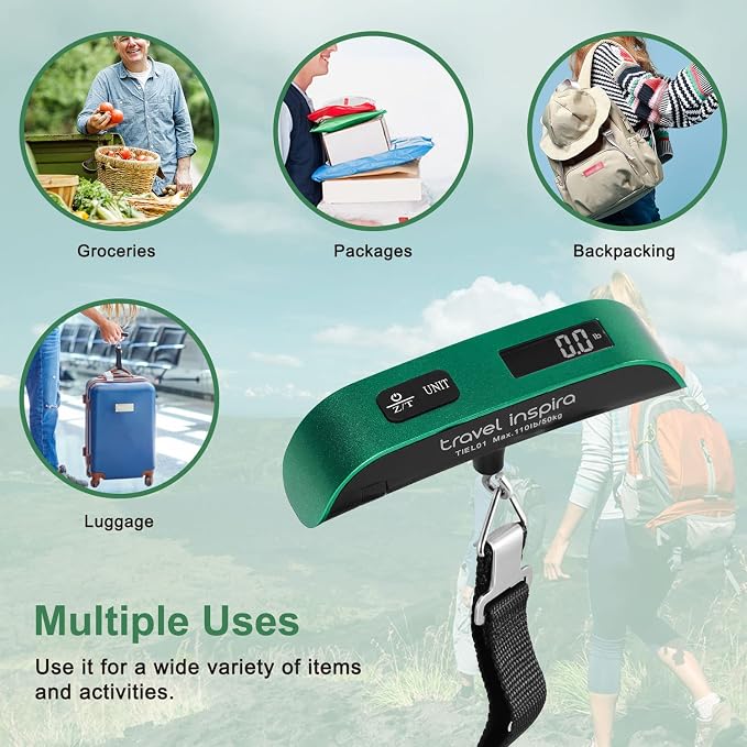 travel inspira Luggage Scale, Portable Digital Hanging Baggage Scale for Travel, Suitcase Weight Scale with Rubber Paint, Temperature Sensor, 110 Pounds, Battery Included - Image 8