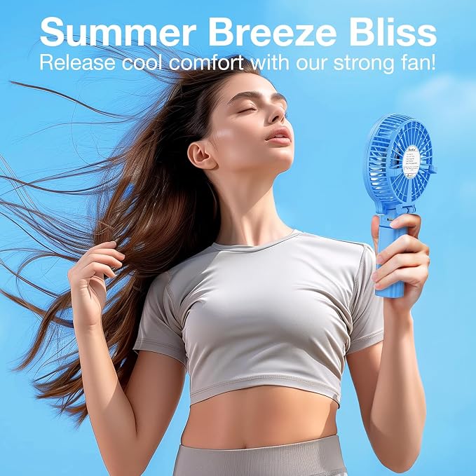 VersionTECH. Portable Handheld Fan, Powerful+Durable+180° Foldable, Mini Hand Fans with USB Rechargeable Battery Operated Cooling Accessories for Personal Use, Travel, Office Blue - Image 4