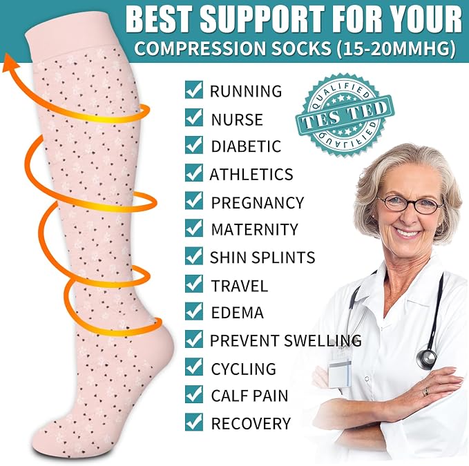 Compression Socks for Women & Men Circulation(6 pairs)-Graduated Supports Socks for Running, Athletic Sports - Image 4