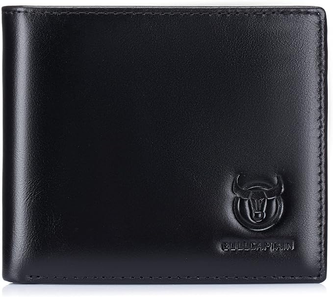 BULLCAPTAIN RFID Wallets for Men,Genuine Leather Wallet QB-05 (Black) | Slim,Bifold,Front Pocket Wallet, 2 ID Windows,11 Card Slots,RFID Blocking Technology,Gift Choice by Bullcaptain