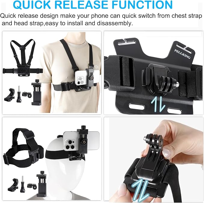 PellKing Mobile Phone Chest Strap Harness Mount Head Strap Holder Kit for POV/VLOG,Cell Phone Clip Compatible with iPhone,Samsung,GoPro Hero 9, 8,7, 6, 5, 4, 3,2, 1,AKASO,DJI Osmo,and Action Cameras… - Image 6
