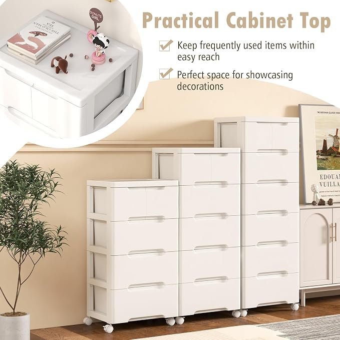Plastic Storage Drawer Cart, Mobile Utility Cart, Home Craft Organizer with 5 Drawers & Lockable Wheels, Slim Rolling Storage Cart for Living Room, Bathroom, Dorm & Office (16”L x 13”W x 31”H) | Lockable wheels, robust PP build, slim space-saving profi... - Image 8