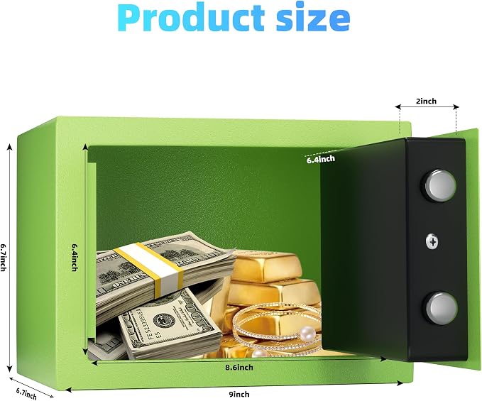 Digital Electronic Money Safe, Steel Security Lock Box with Keypad, Office Hotel Business Jewelry Gun Cash Safe, 0.23 Cubic Feet, 9.06" W x 6.69" D x 6.69" H（green） - Image 5