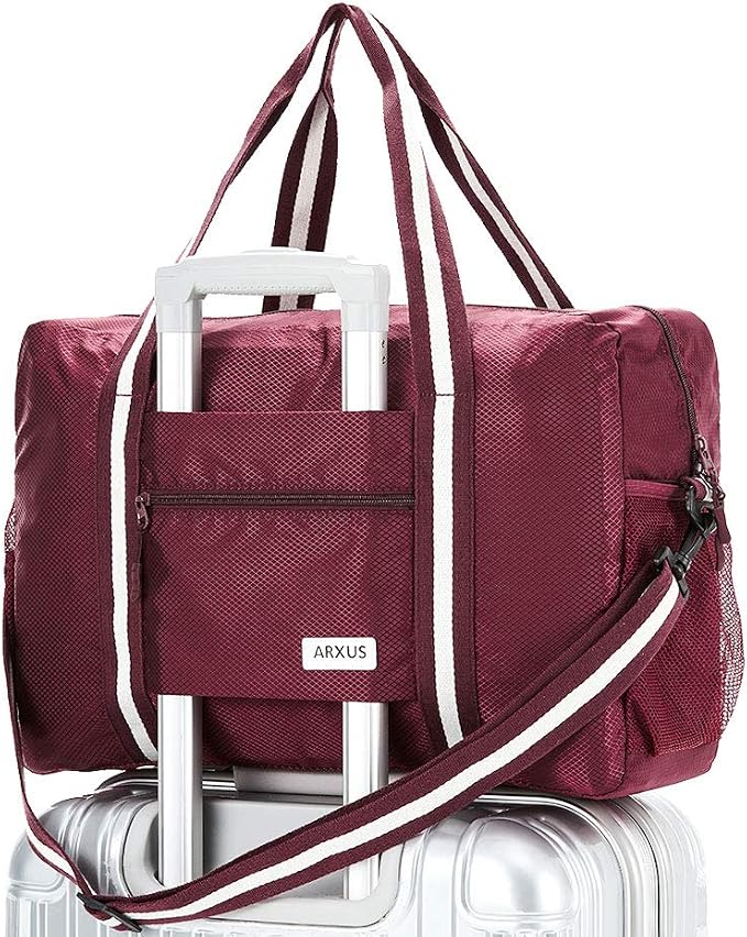 Carry On Travel Bag, Lightweight Foldable Packable Tote Bag 25L | Water Repellent, Expandable Travel Duffle with Luggage Sleeve and Shoulder Strap for Men Women by Arxus