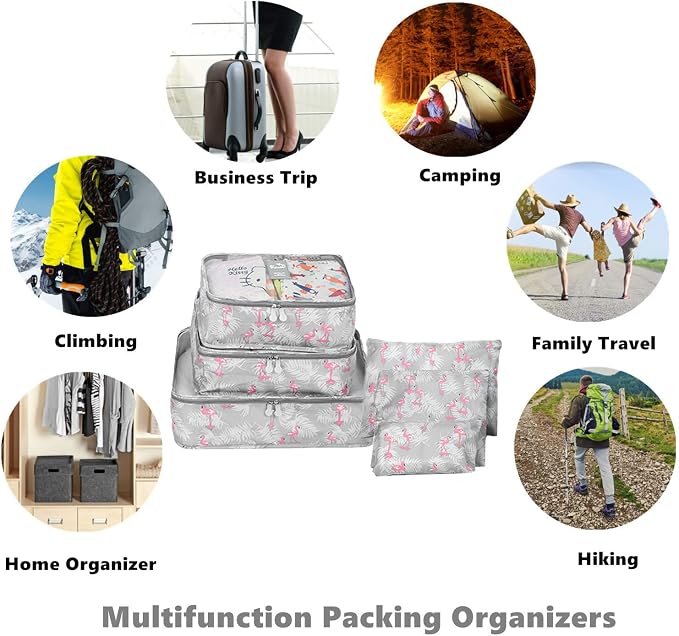 6 Set Packing Cube Luggage Organizer Pouch, Travel Storage Bags Organizer Set, Clothes Packing Cubes Laundry Pouch Suitcase Organizer Bags for Travel Carry On Luggage Packing (Blue Flamingo) - Image 2