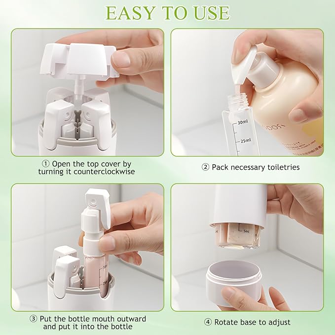 4 in 1 Travel Dispenser Bottle, 4 Pack 30ML Travel Bottles for Toiletries | Refillable, Leak Proof, Portable, for Travel, Camping, Business Trip, for Face Wash, Body Wash, Lotion, Toner (White) - Image 7