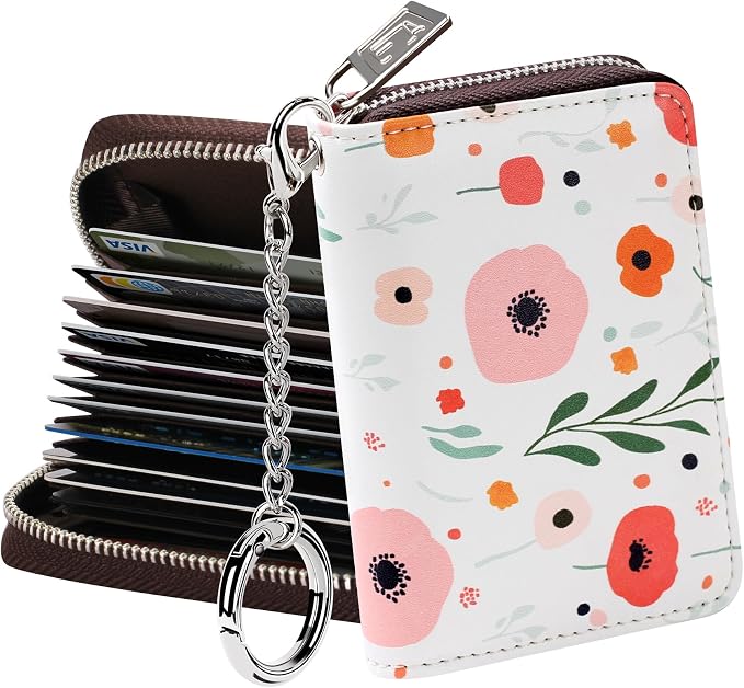 FurArt Zipper Wallet Women RFID Credit Card Holder keychain Wallet | ID Window RFID Blocking Compact Small business 15/16 slots by FurArt
