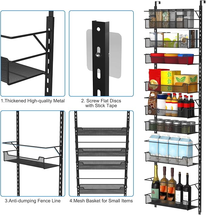 VyGrow Over the Door Pantry Organizer, 8-Tier Over the Door Organizer with Adjustable Basket, Pantry Door Organization for Pantry Kitchen Storage Room Spice Rack, Black - Image 5