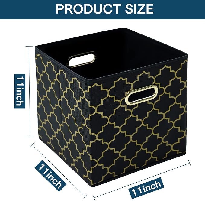 Fabric storage bins Cubes, Fabric Cube Organizer with Handle, Foldable Cube Bins for Cloth or Accessary Storage, 11x11x11, Set of 3, (Black Gold) - Image 2