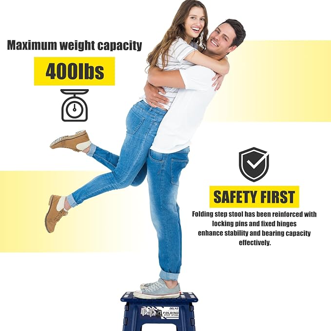 Delxo 17.5 Inch Folding Step Stool,Foldable Step Stool for Adults Blue | Step Stool with Safety Lock,Portable Collapsible Step Stool,Non-slip Folding Stools for Kitchen Bathroom Bedroom Garden 1PC - Image 2