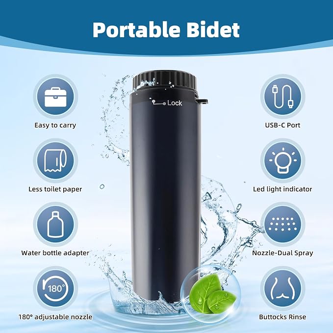Hibbent 2 Pack Portable Bidet for Travel, High Pressure Handheld Electric Bidet Sprayer for Women & Men, Personal Hygiene Cleaning, Soothing Postpartum Care, Black - Image 3