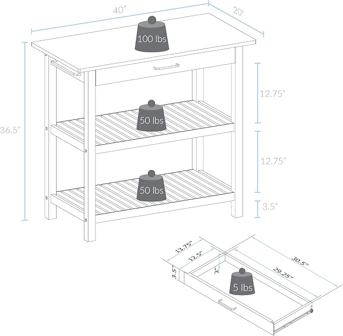Kitchen Island with Solid Wood Top, White & Cherry Natural - Image 4