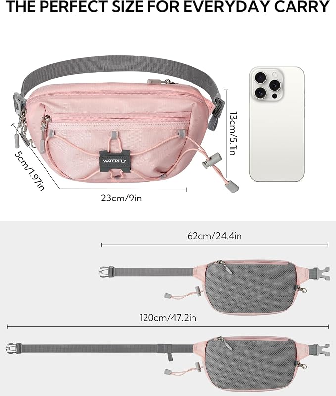 WATERFLY Small Fanny Pack RFID Blocking Travel Hiking Crossbody Waist Bag | Anti-theft design, Water resistant, Lockable zipper, Hidden rear pocket, Lightweight hip belt bag, EDC Running, Cycling, Gym - Image 4