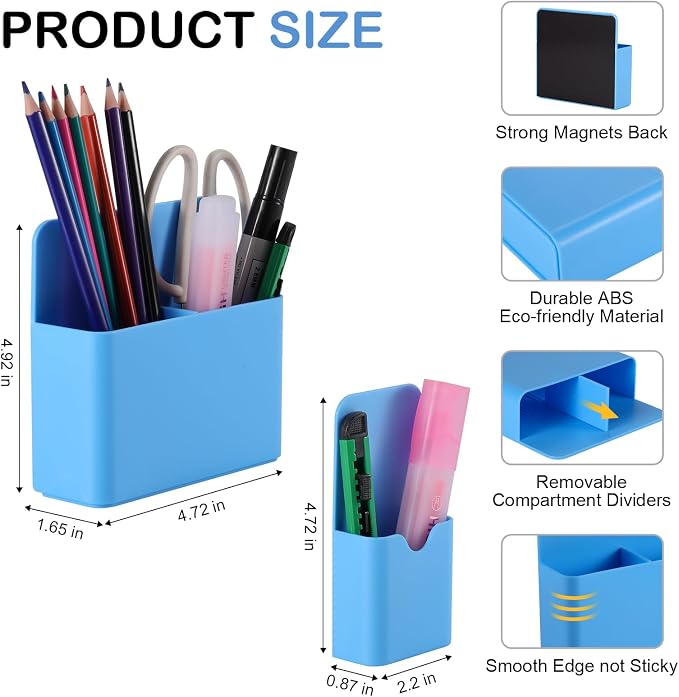 KITANIS Magnetic Pen Holder,2 Pack Magnetic Dry Erase Marker Holder with Generous Compartments,Strong Magnet Storage Marker Pen Pencil Organizer for Refrigerator,Whiteboard,Locker Accessories - Image 2