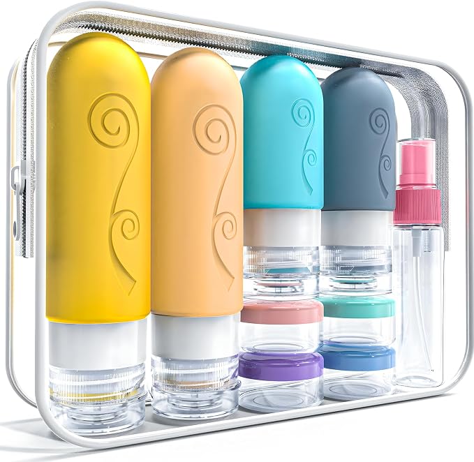 vodvob 16 Pack Travel Bottles Set for Toiletries, TSA Approved Travel Containers Leak Proof Silicone Squeezable Travel Accessories 2oz 3oz for Shampoo Conditioner Lotion Body Wash (BPA Free) (Orange) by Unknown