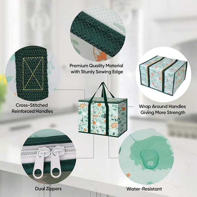 BALEINE 4Pk Insulated Reusable Grocery Bags, Collapsible Cooler Bag for Groceries, Heavy Duty Large Insulated Bag (16''x9''x13'', Spring Stroll) - Image 3