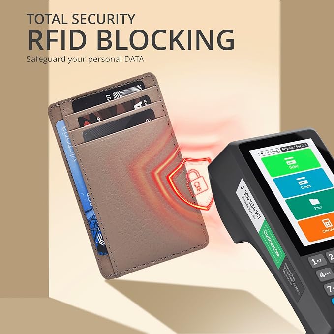 Slim Minimalist RFID Leather Wallet, Front Pocket Card Holder, Nude - Image 5