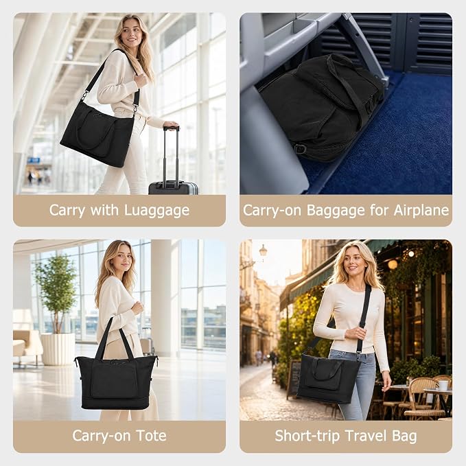 Foldable Travel Bag for Women, Expendable Compact Personal Item Tote Bag | 32L Lightweight Packable Folding Compact Weekender Bag, Nylon Travel Duffel Bag with Luggage Sleeve for Airplane Travel Gym - Image 4